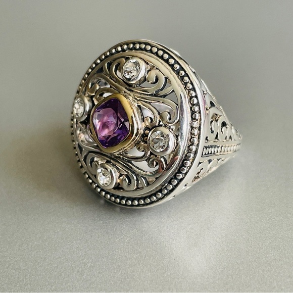 ATR Designer 14k Gold & Sterling Silver Amethyst & Topaz Cocktail Scroll… - Picture 3 of 13